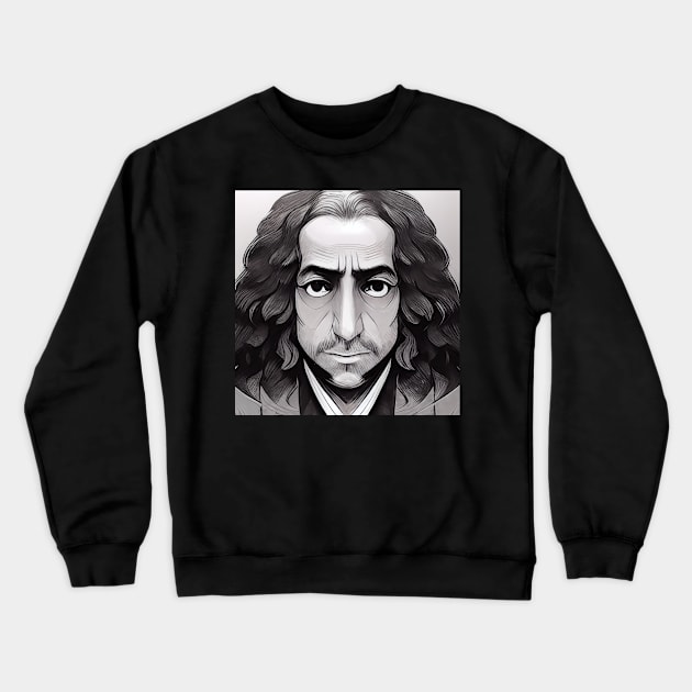 Baruch Spinoza Portrait | Manga Style Crewneck Sweatshirt by Classical